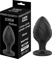Power Escorts - Screw Plug Medium Anal Plug - 7,4 CM X 3,6 CM / 2,9 Inch X 1,9 Inch - Butt Plug - Zwart - Kwaliteits Silicone - Geen Goedkoop Tpe Materiaal - Stoere Cadeaubox - BR2