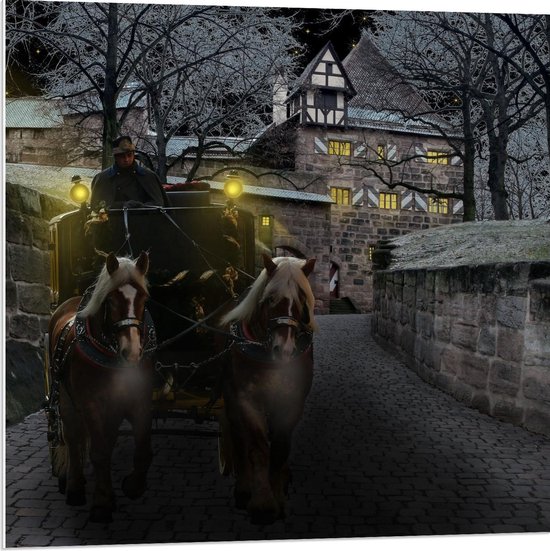 Forex - Man met Paard en Wagen  - 80x80cm Foto op Forex