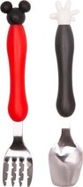 Kinderbestekset - Vork en Lepel - Mickey Mouse - rvs met plastic handgreep - Rood met Zwart - 1 set