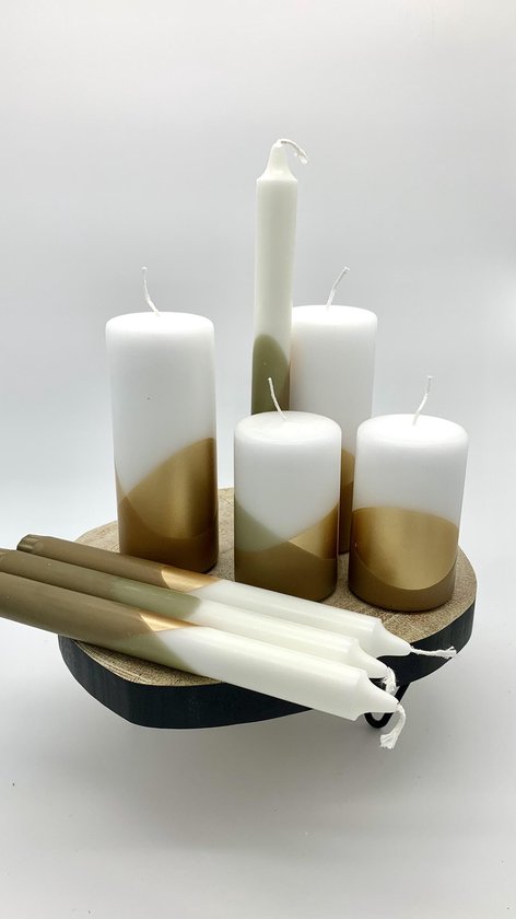 Verbazingwekkend bescherming revolutie Rustik kaarsen set - luxe dinerkaarsen - kaarsenset bruin goud wit - lange  en brede... | bol.com