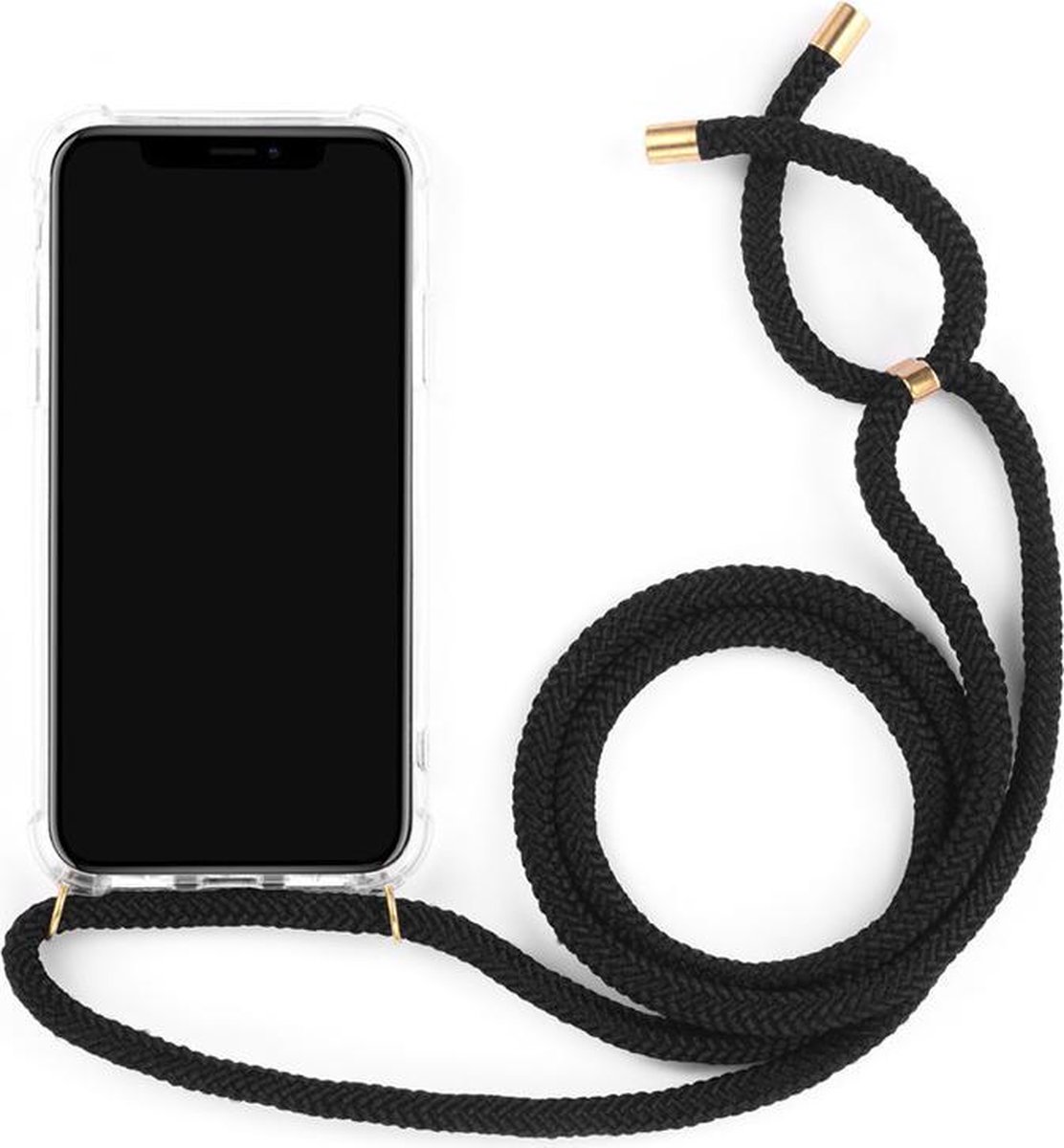 Telefoonhoesje met koord - Shockproof Backcover van PC/TPU - iPhone 11 Pro - Zwart met goud
