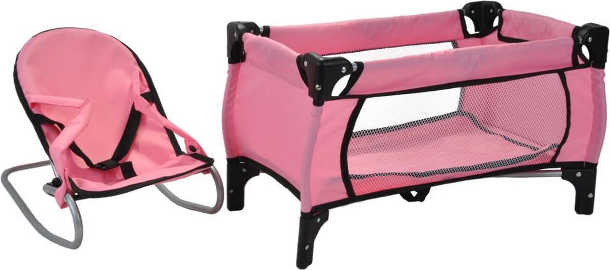 Bandits & Angels Poppenbedje en Wippertje Softpink Angel - Roze Poppen Meubels - met Veiligheidsriemen en Handvaten - voor Meisjes - Inclusief Opbergtas