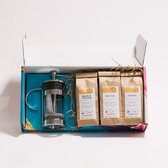 Koffie cadeaupakket Déjà BREW - Geschenkset - 3 variëteiten - Gearomatiseerde koffiebonen - French Press