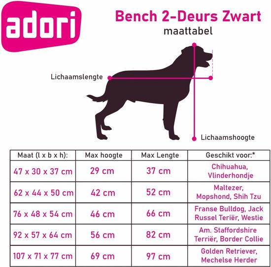 Adori Hondenbench - Zwart - L - 92 x 57 x 64 cm - Adori