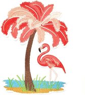 Palmboom Oase Flamingo XL Strijk Embleem Patch 117 cm / 16.5 cm / Roze Blauw Bruin