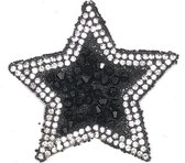 Ster Strijk Patch Van Zwarte En Zilverkleurige Strass Steentjes 6.5 cm / 6.5 cm / Zwart Zilver