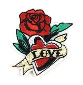 Love Tattoo Hart Strijk Embleem Patch Rood 6 cm / 6.5 cm / Rood Groen Beige