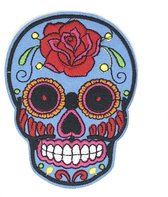 Sugar Skull Schedel Strijk Embleem Patch Lichtblauw 7.6 cm / 10.1 cm / Lichtblauw