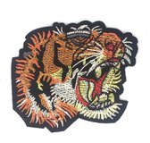 Kleine Brullende Tijger Strijk Embleem Patch 7.5 cm / 6.5 cm / Oranje