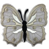 Vlinder Strijk Embleem Patch Grijs 10.5 cm / 9.5 cm / Grijs Zwart