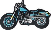 Blauwe Motor Biker Strijk Embleem Patch 10 cm / 6 cm / Blauw Wit Zwart