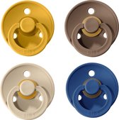BIBS fopspeen 0 6 maanden|Set 4 stuks|Oker/Mustard, Dark oak, Vanilla, Midnight Blue|Maat 1