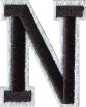 Alfabet Strijk Letter Embleem Patches Zwart Wit Dun Randje Letter N / 4 cm / 5 cm