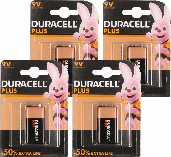 4x Duracell batterij 9 volt blok - batterijen - high energy / 9V blokken