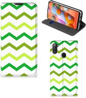 Leuk Telefoonhoesje Geschikt voor Samsung Galaxy M11 | A11 Bookcase Zigzag Groen