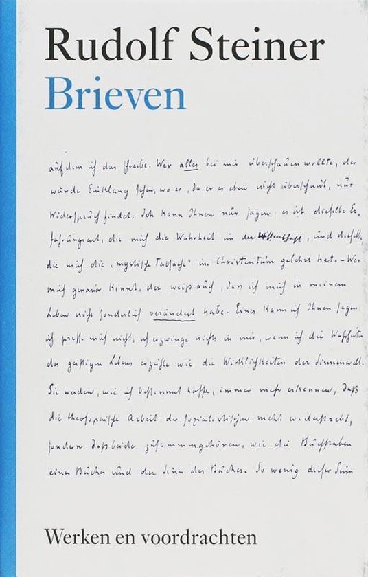 Boek 'Brieven' van Rudolf Steiner, met handschrift en blauwe zijkant.