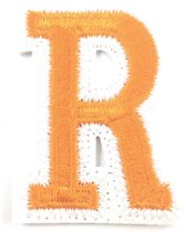 Alfabet Letter Strijk Embleem Patch Oranje Wit Letter R / 3.5 cm / 4.5 cm