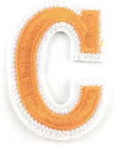 Alfabet Letter Strijk Embleem Patch Oranje Wit Letter C / 3.5 cm / 4.5 cm