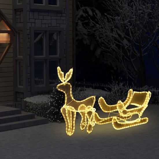 Kerstverlichting Rendier met slee met mesh 216 LED's Warm Wit