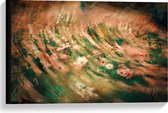Canvas  - Abstracte Roze en Groene vegen met Bloemetjes - 60x40cm Foto op Canvas Schilderij (Wanddecoratie op Canvas)