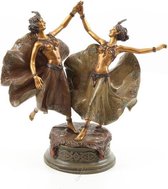 Beeld Brons Sculptuur, Danseressen, koppel - decoratief - Indische Danseressen - 21,8 cm hoog