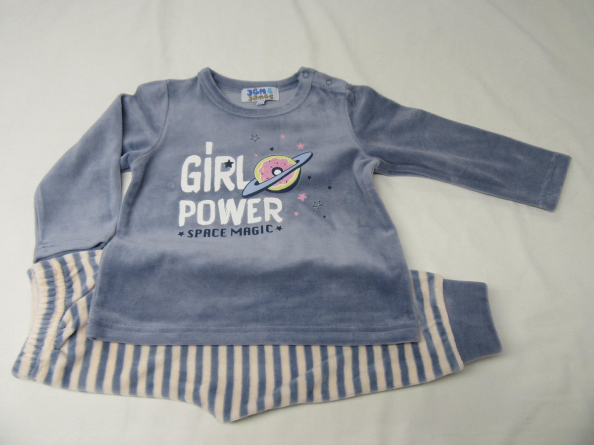Wiplala Jen & James - Pyjama - Velour - Meisje - Girl power - 4 jaar 104 blauw met roze