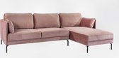 Fancy velvet - Sofa - 3-zit bank - chaise longue rechts - roze - velours - stalen pootjes - zwart