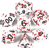 Polydice set 7 stuks - Polyhedral dobbelstenen set | dungeons and dragons dnd dice| D&D Pathfinder RPG | Wit Rood (bloedspetters) blood