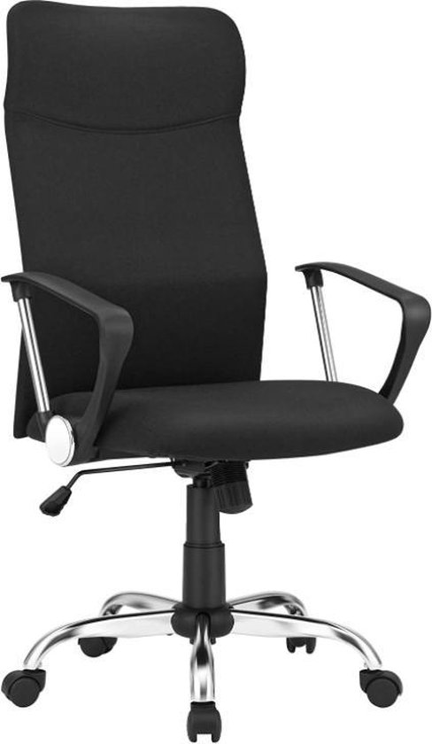 Bureaustoel, ergonomische bureaustoel, draaistoel, gestoffeerde zitting, stoffen bekleding, in hoogte verstelbaar en kantelbaar, tot 120 kg draagvermogen - Zwart - Songmics