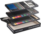 Set de dessin - Crayons de couleur à croquis - Charbon de bois - avec boîte de rangement 142 pièces