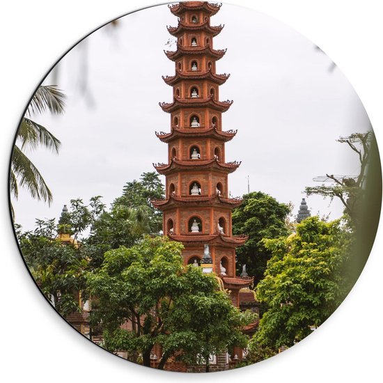 Dibond Wandcirkel - Tran Quoc Pagoda - Vietnam - 30x30cm Foto op Aluminium Wandcirkel (met ophangsysteem)