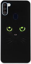 ADEL Siliconen Back Cover Softcase Hoesje Geschikt Voor Samsung Galaxy A11/ M11 - Katten Zwart Groene Ogen