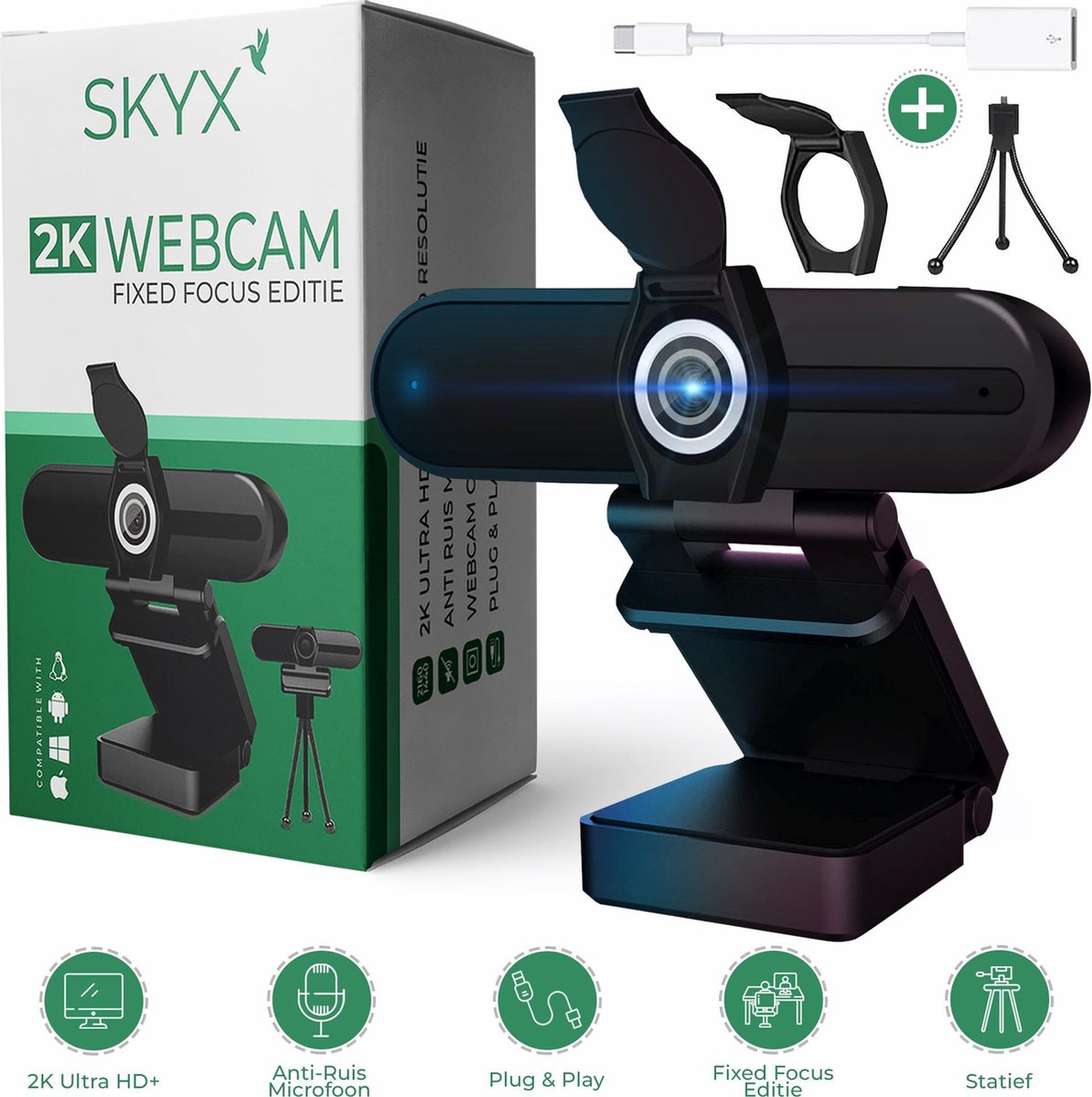 2k Webcam Fixed Focus Edition - Webcam met Microfoon - Webcam Cover - Streaming Webcam - Webcam voor PC - Full HD webcam - Meeting Conference - Anti Ruis Webcam - Windows & Apple/Mac - 2160p - Vergaderingscamera - Twitch - Skype - Zoom