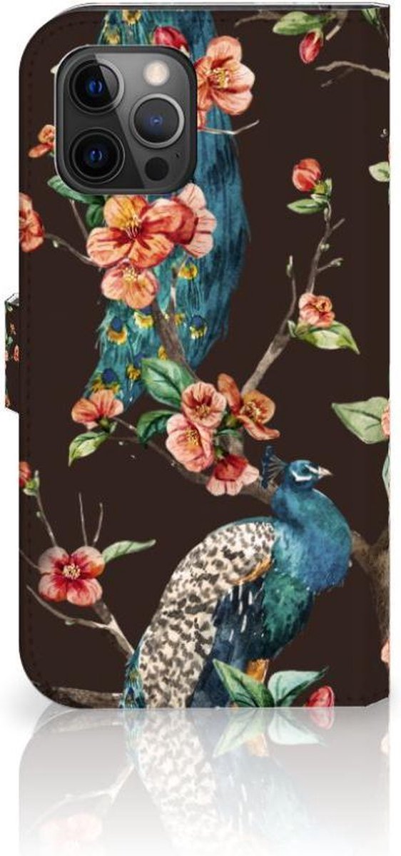 Apple iPhone 12 Pro Max Telefoonhoesje met Pasjes Pauw met Bloemen