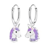 Joy|S - Zilveren eenhoorn oorbellen unicorn oorringen paars wit