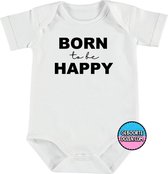 Rompertjes baby - Born to be happy - maat 50/56 - korte mouwen - baby - baby kleding jongens - baby kleding meisje - romper - rompertjes baby met tekst - kraamcadeau meisje - kraam