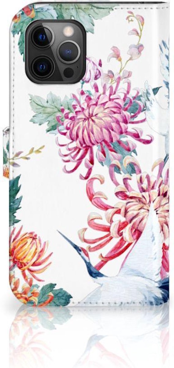Apple iPhone 12 Pro Max Telefoonhoesje met Pasjes Bird Flowers