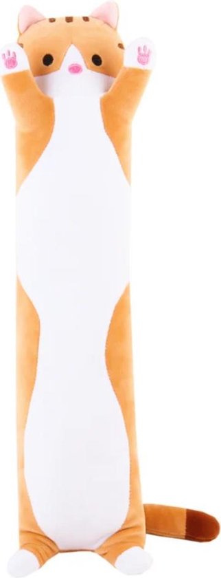 MUFEIRUO Pluche kussen in de vorm van een 57 cm lange zwarte Kawaii-kat, knuffeldier, pluche pop, speelgoed, cadeau voor jongens en meisjes voor