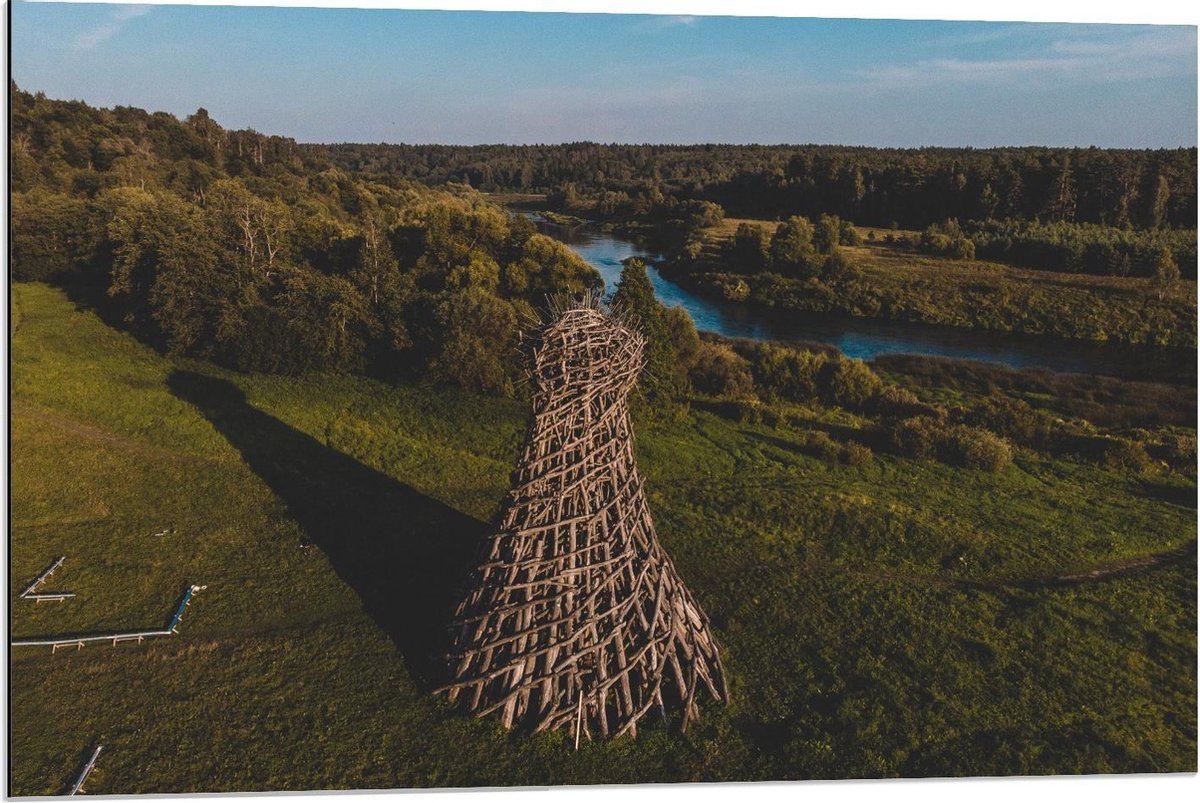 Dibond - Houten Constructie - 90x60cm Foto op Aluminium (Met Ophangsysteem)