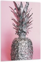 Forex - Zilveren Ananas  met Roze Achtergrond - 100x150cm Foto op Forex