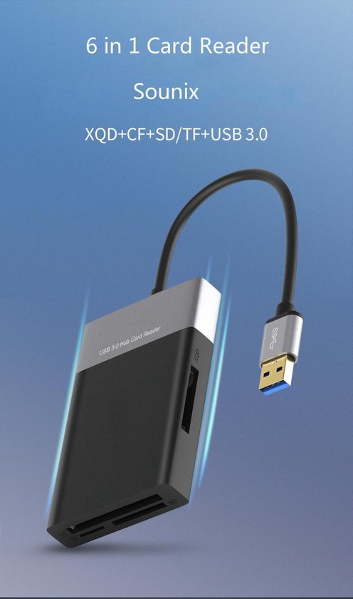 6 in 1 USB 3.0 CARD READER - kaartlezer - SD - MICRO SD - CF - XQD - 2*USB3.0