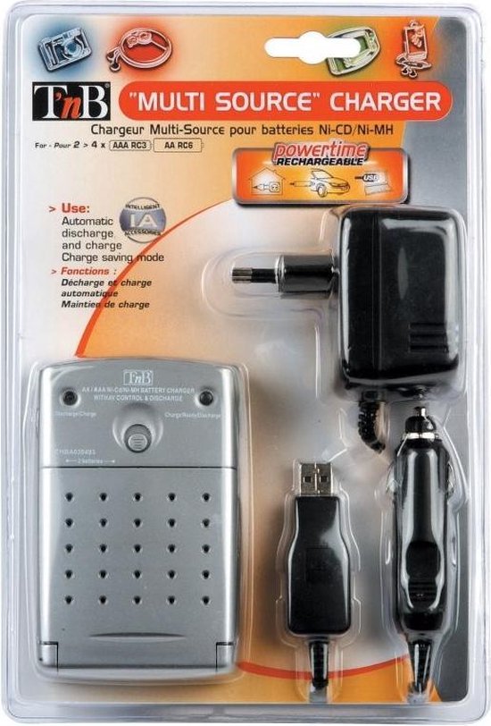 TnB batterij Multi Charge Lader AA | USB Auto-12 volt en Lichtnet | Automatisch laden-ontladen | bol.com