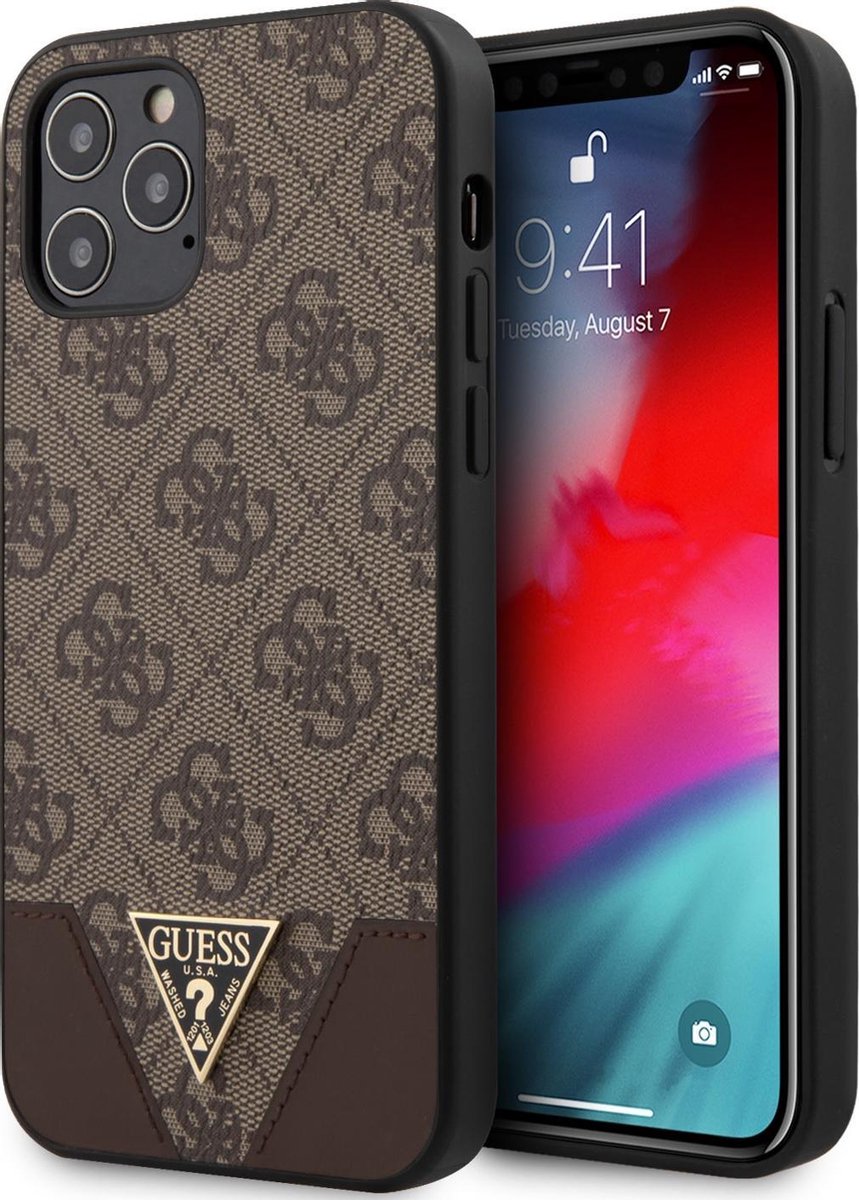 iPhone 12/12 Pro Backcase hoesje - Guess - Effen Bruin - Kunstleer