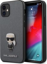 Zilver hoesje van Karl Lagerfeld - Backcover - voor iPhone 12 Mini - Saffiano