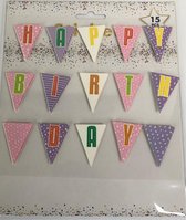 Happy birthday stickers 15st. pastel - jarig - slinger - knutselspullen - decoratie - hobby - knutsel - versiering - maken - cadeau - plakken