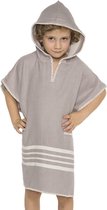 Kinder Strandponcho Hamam Light Grey - 8-9 jaar* - - jongens/meisjes/unisex pasvorm - poncho handdoek voor kinderen met capuchon - zwemponcho - badcape - badponcho