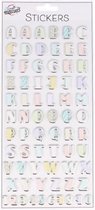 Stickers Alfabet mix kleur gestreept36 letterstickers met grove glitters (per vel) +- 2 cm hoog en +- 2 cm lang