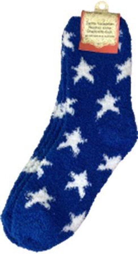 Super Soft huissokken STER - Warme fluffy sokken - Donkerblauw / Geel - Maat 39 - 40 - 2 paar - blauw