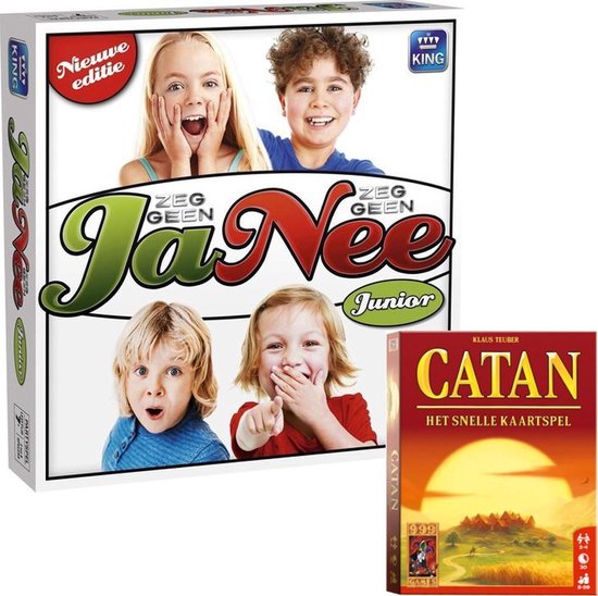 Afbeelding van het spel 2 spelletjes voor kinderen vanaf 7 jaar. Catan het dobbelspel en Zeg geen Ja Zeg geen Nee junior nieuwe editie.