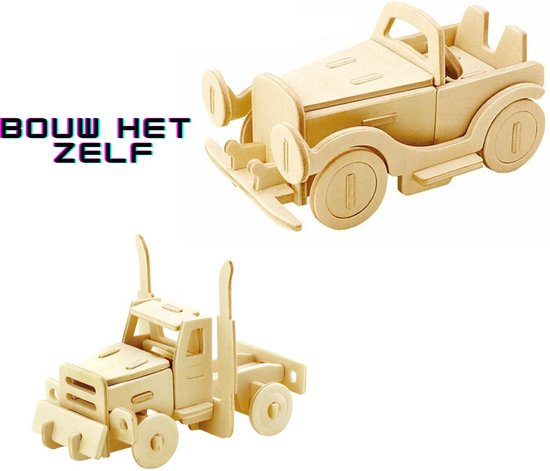 Auto en vrachtwagen - Set van Twee - 3D - Maak het zelf - Modelbouw Puzzelen - Hout... |